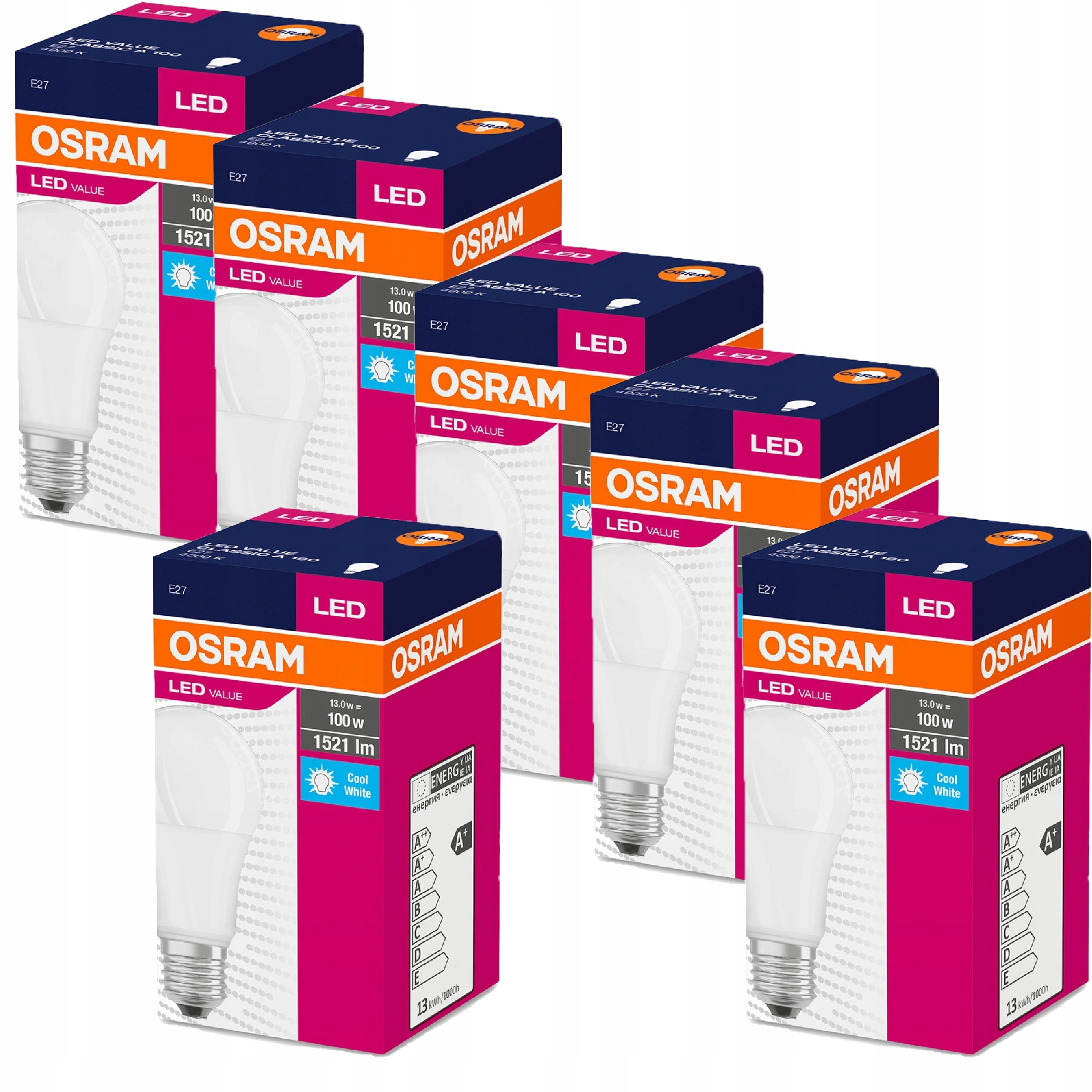 

Osram Żarówka Led E27 A60 4000K 13W=100W 1521lm x6