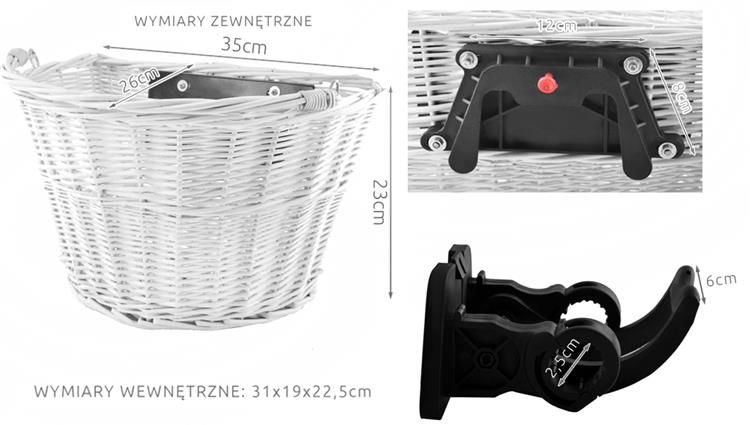 KOSZYK WIKLINOWY NA ROWER ZAKUPY ODPINANY + WKŁAD Montaż click
