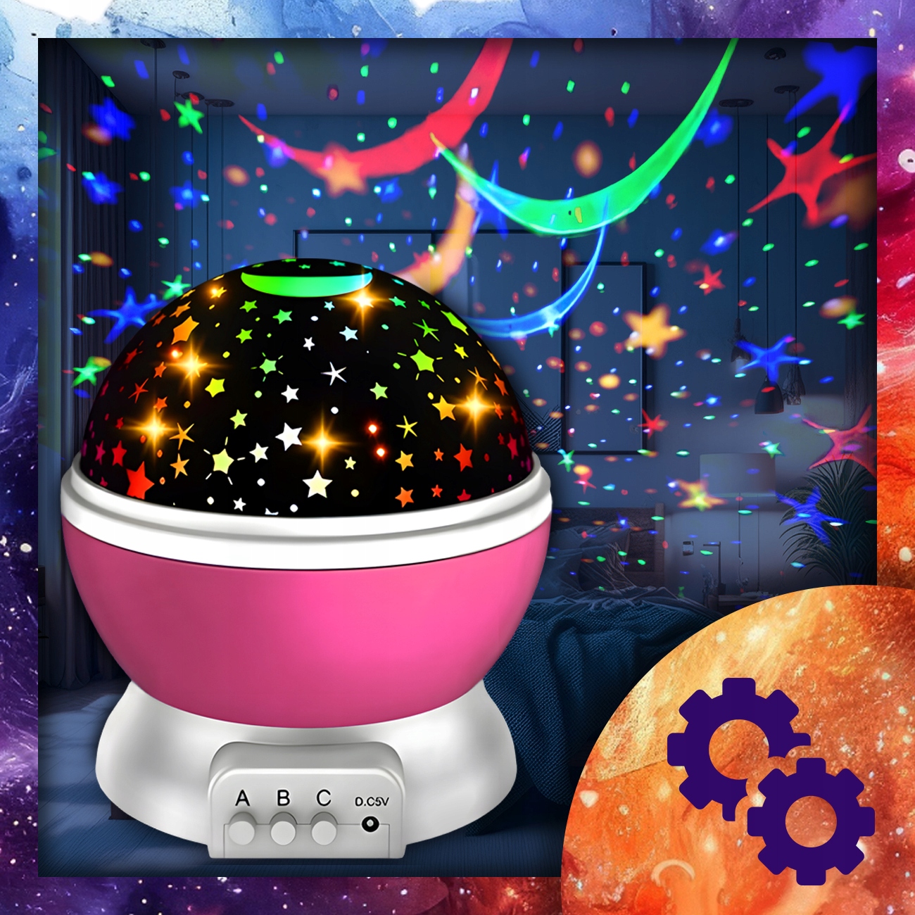 PROJEKTOR GWIAZD NIEBA OBROTOWA LAMPKA NOCNA 2W1 RZUTNIK PREZENT DLA DZIECI Rodzaj gwintu zintegrowane źródło LED