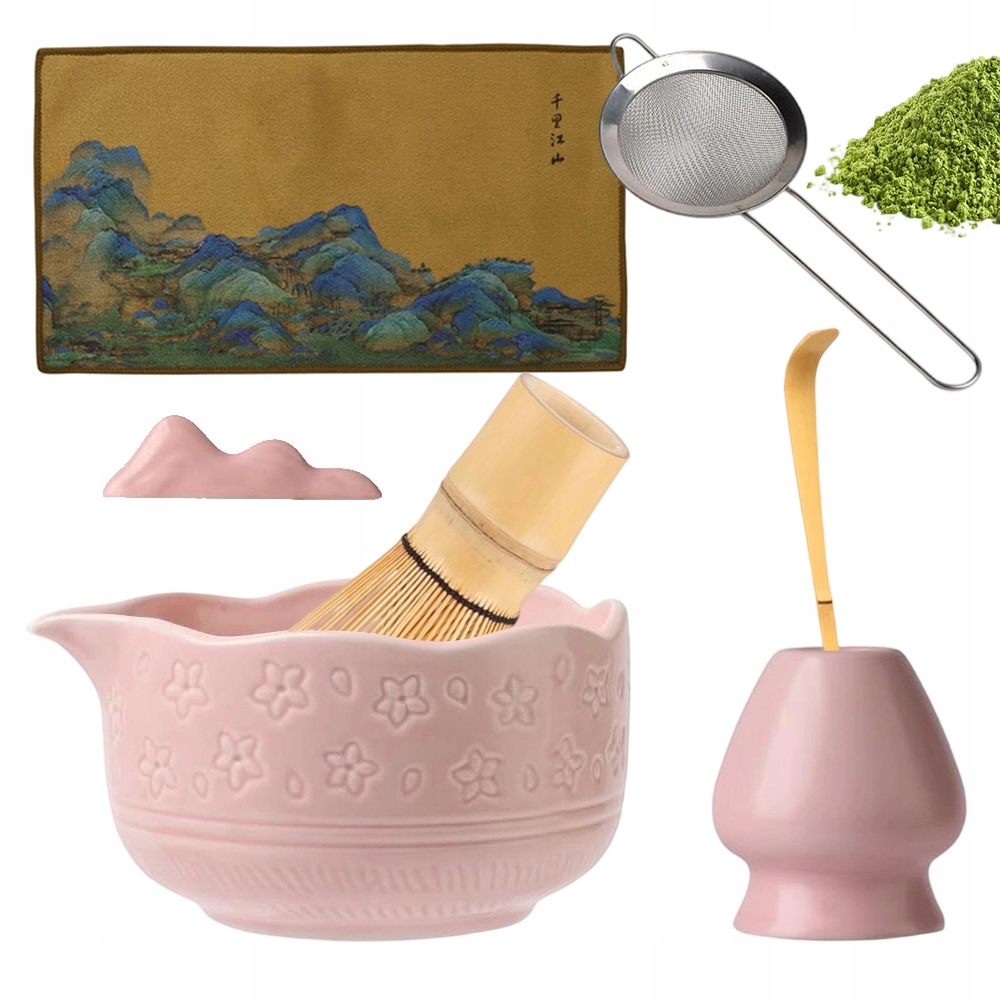 Levně Růžová Keramická Sada Pro Matcha 450 ML Dárek Pro Milovníky