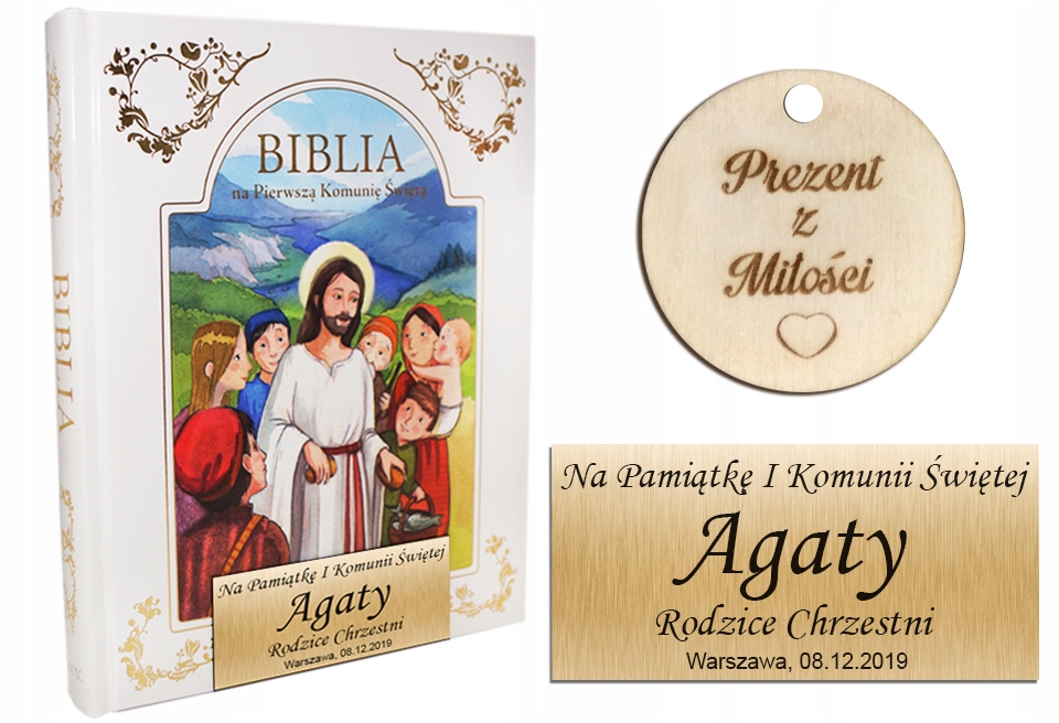 PREZENT BIBLIA PISMO ŚWIĘTE KOMUNII GRAWER+ GRATIS