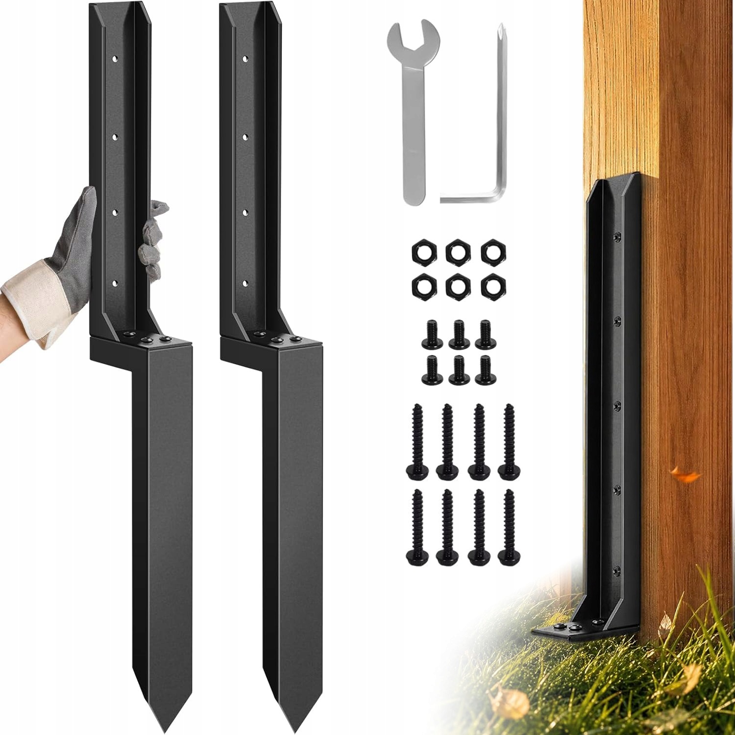 Základna Kotevního Sloupku 80 CM, Sada 2 Ks Pro Zpevnění Dřevěného Plotu