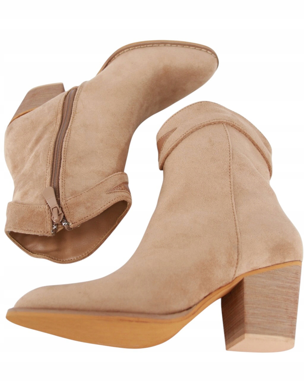 Dámské Kotníkové Boty Semišové Khaki Krátké Kovbojské Boty Podpatek 7 cm Jarní Boty 39