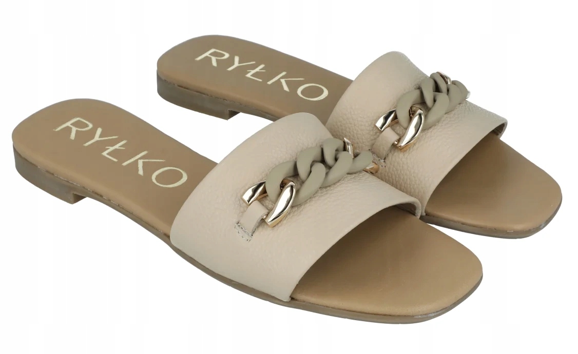 Ryłko béžové nazouváky 0AGH1 plochá podrážka kožené letní nazouváky vel. 39