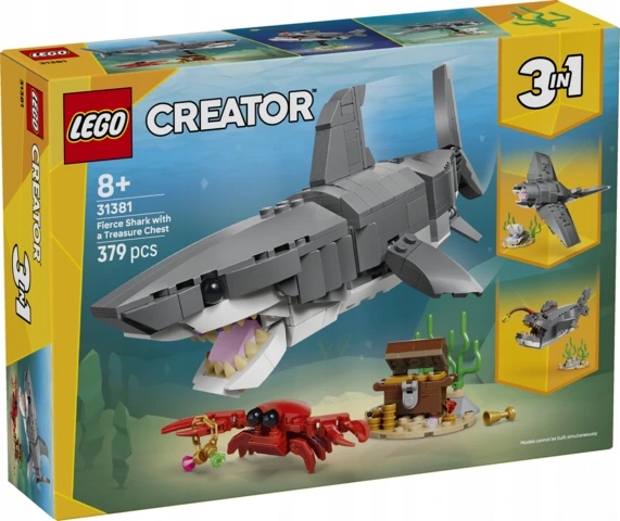 Lego Creator 3 v 1 Divoký žralok a truhla s pokladem 31381