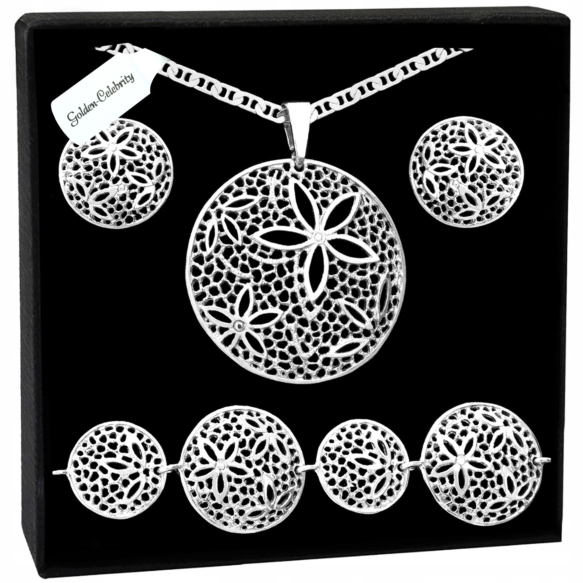 Dámský Komplet Šperků Náhrdelník Stříbro 925 Náramek Náušnice 55 CM