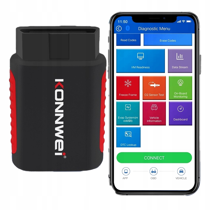 Diagnostické rozhranie Konnwei Kdiag OBD2 Bluetooth Bt Android iOS Pl