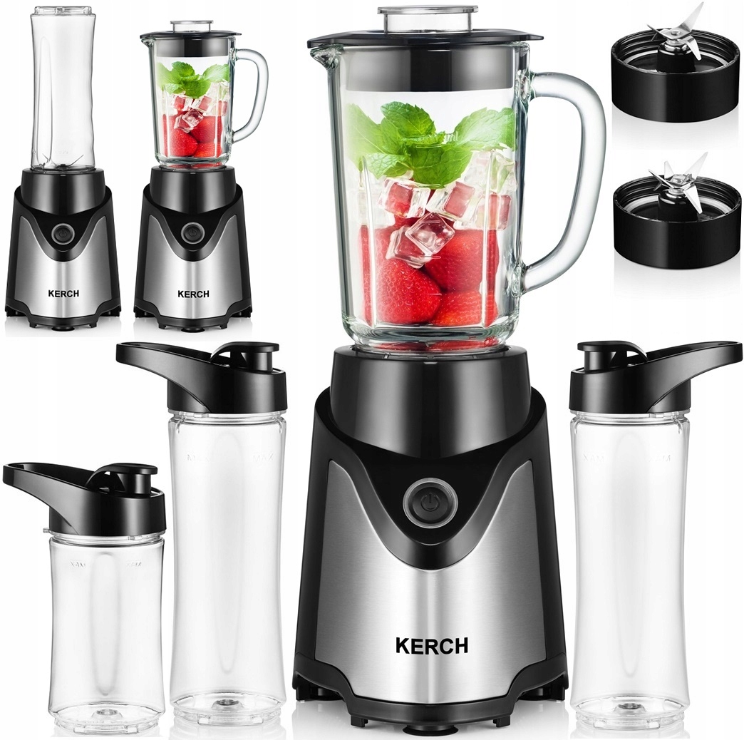 Blender Kielichowy Szklany 3 Bidony Do Koktajli Smoothie Kerch Fit 900W