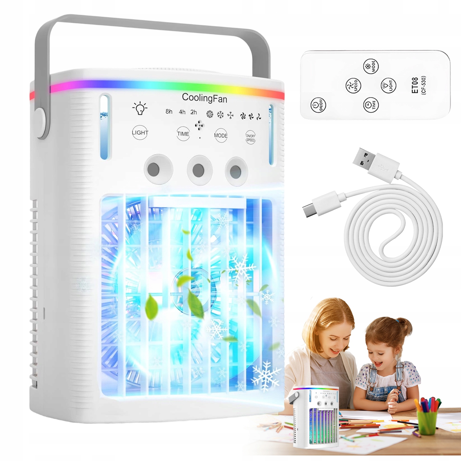 Stolní Ventilátor, Přenosný Ventilátor, 3 Režimy Provozu, Nádrž 1000 ML Usb