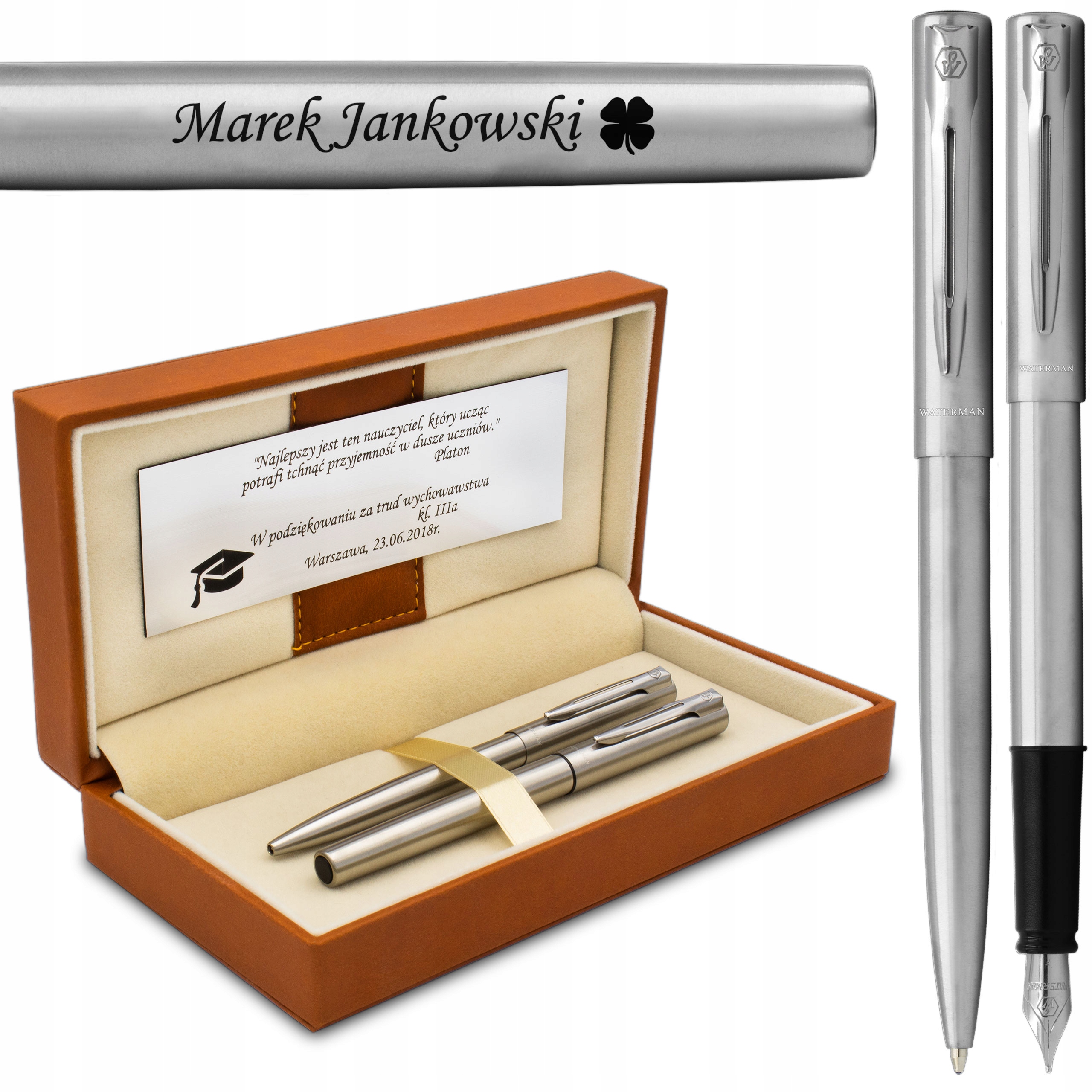 

Pióro Wieczne i Długopis Waterman Stal z Grawerem