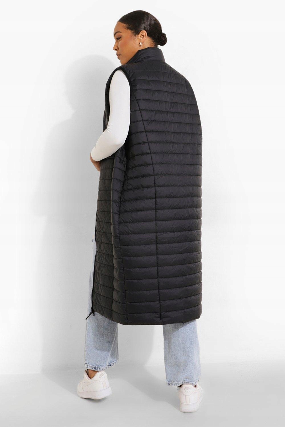 CZARNA DŁUGA KAMIZELKA BEZRĘKAWNIK PIKOWANY OCIEPLANY ZE STÓJKĄ BOOHOO 46 Marka Boohoo