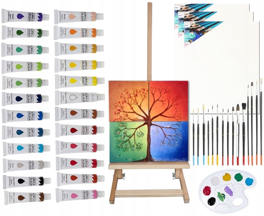 MALARSKI ZESTAW FARBY PĘDZLE SZTALUGA PODOBRAZIE