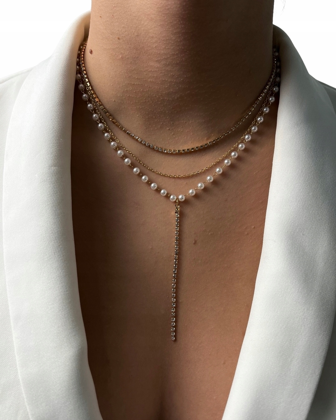 

złoty Naszyjnik łańcuszek 3w1 Cyrkonie