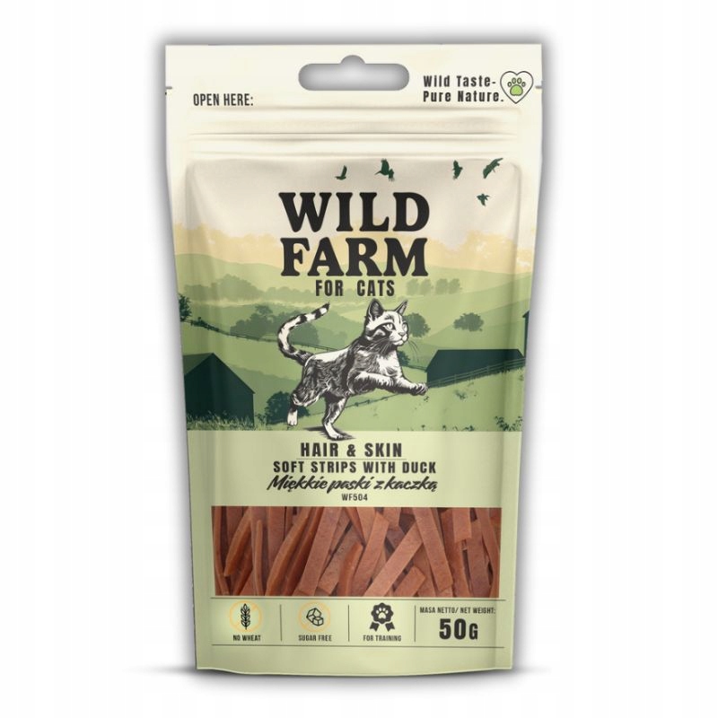 Levně 8X Wild Farm hair&skin měkké kachní proužky 50 g pamlsek pro kočky