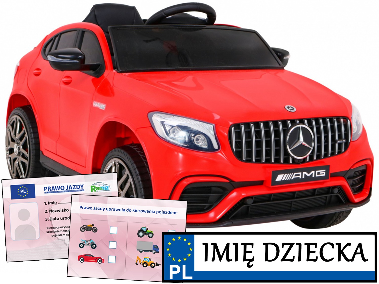 auto dla dzieci Mercedes Glc 63S napęd 4x4 pilot prawo jazdy Imię Naklejka