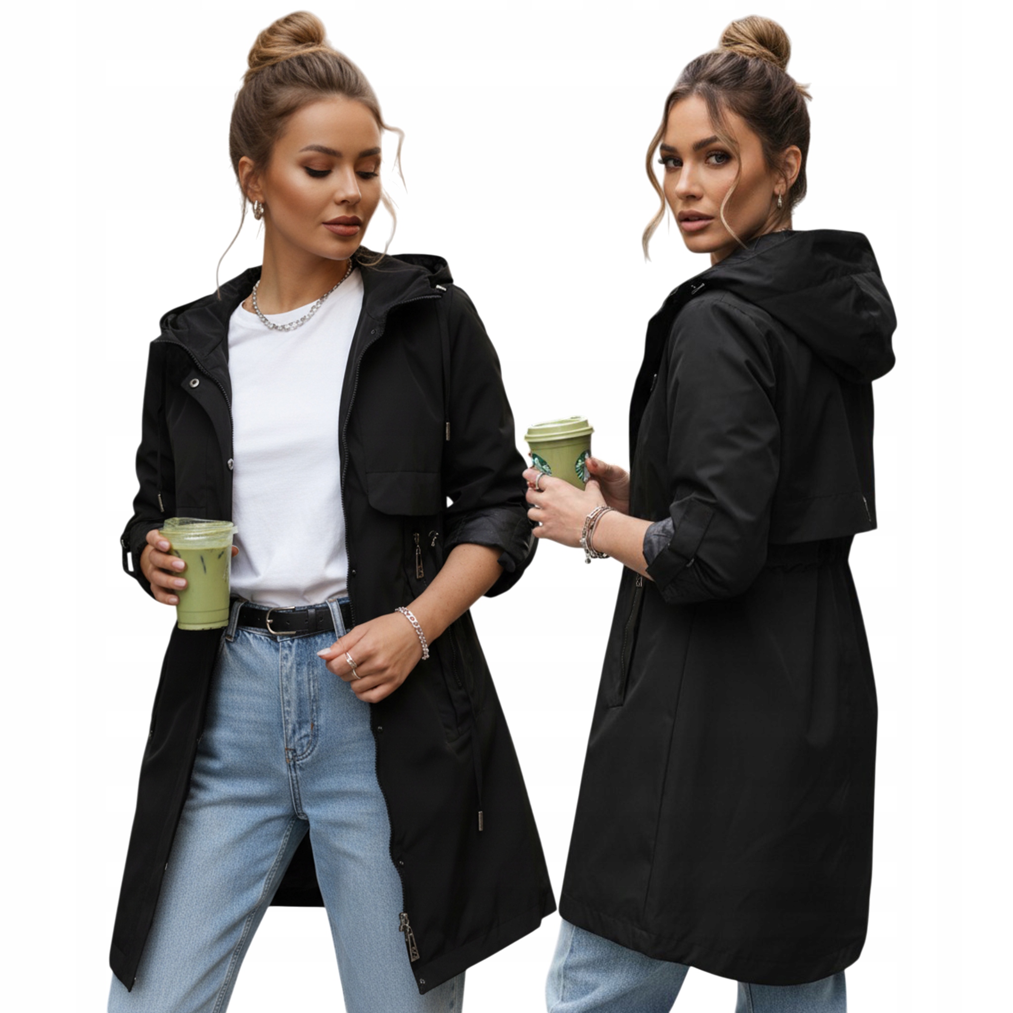 Kurtka damska przejściowa parka z kapturem czarna TY5554 S