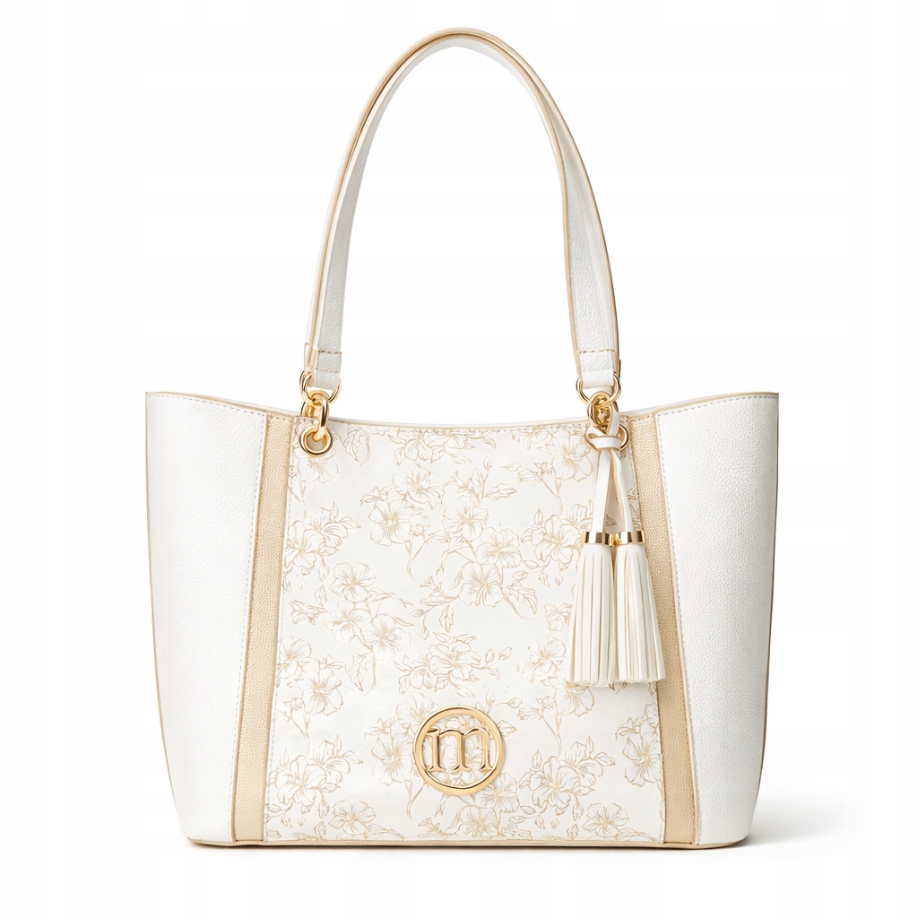Monnari Torebka Damska Shopper Biała Kwiatowa Duża Torba Eko Skóra