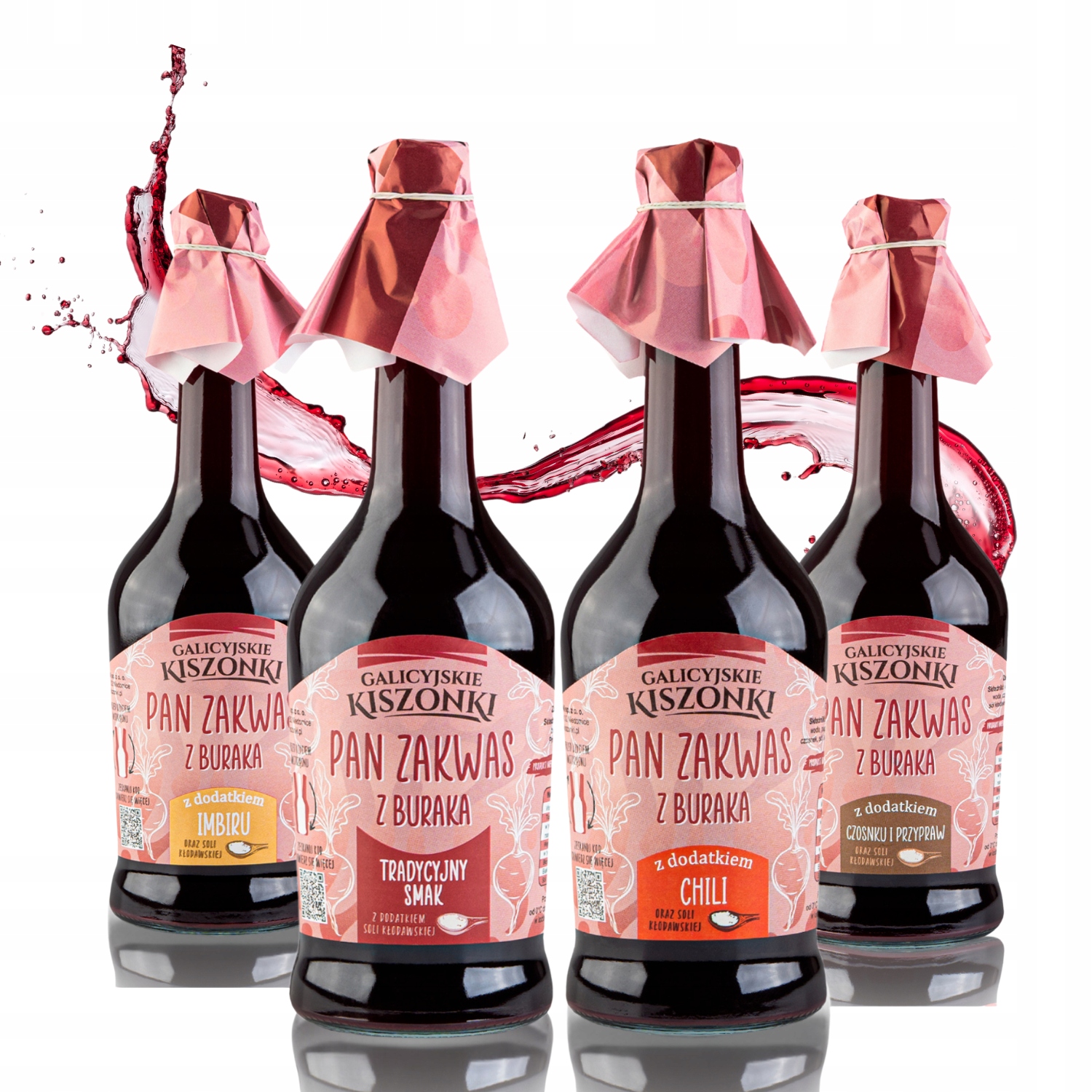 Levně 4x Pan Zakwas 4 Příchutě 0,5L Šťáva Z Červené Řepy Kysaná Probiotika Detox