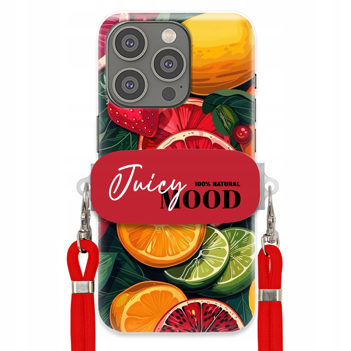 Puzdro pre iPHONE 15 Pro Červené Crossbody vodítko Módny držiak Juice Mood