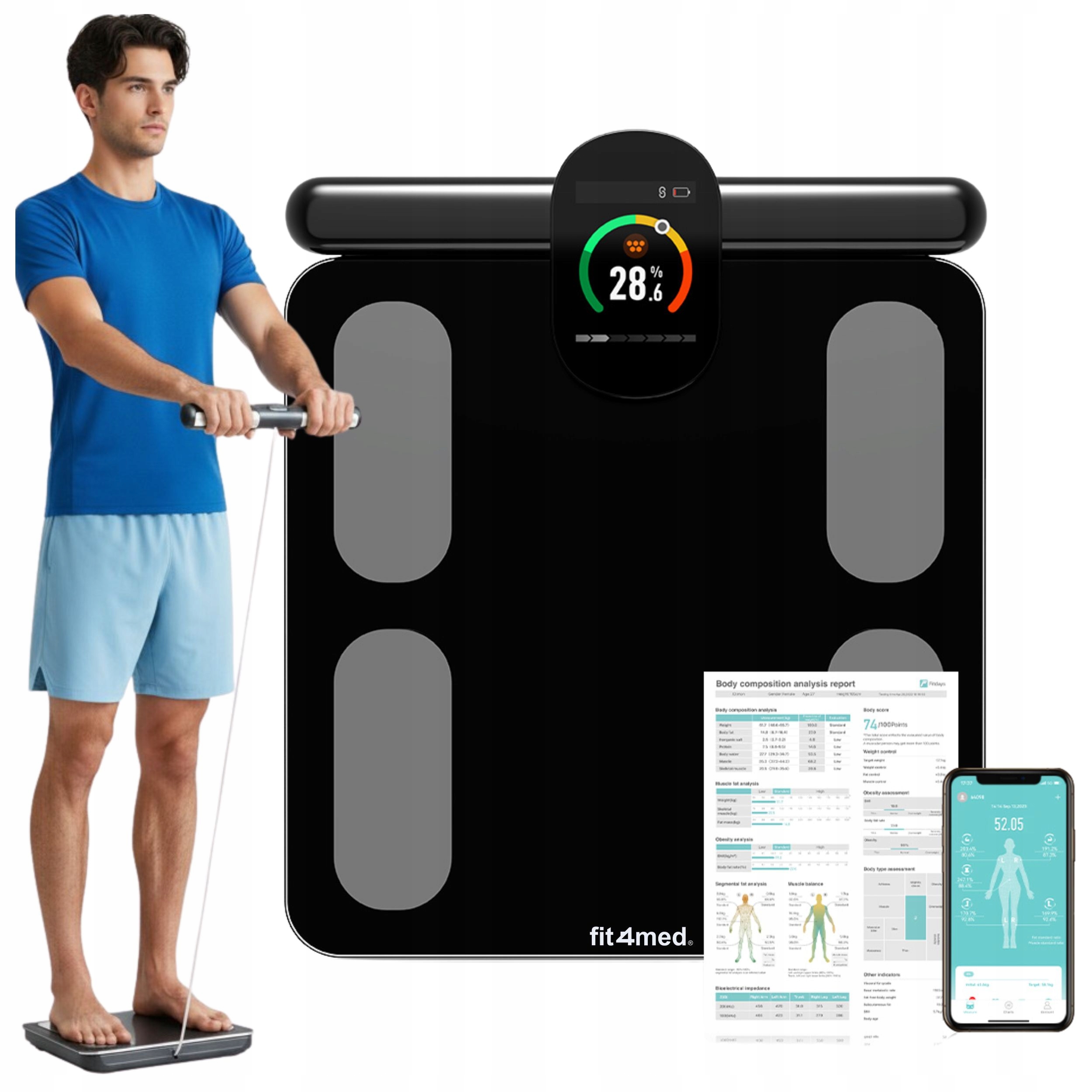 Inteligentná bluetooth kúpeľňová analytická váha 180 kg, športová aplikácia