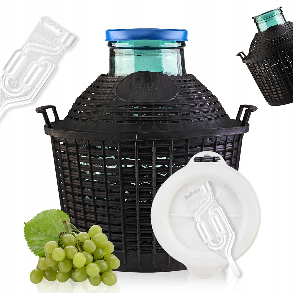 Balon na víno cider 15L demižon na víno široké hrdlo Sada víčko hadička
