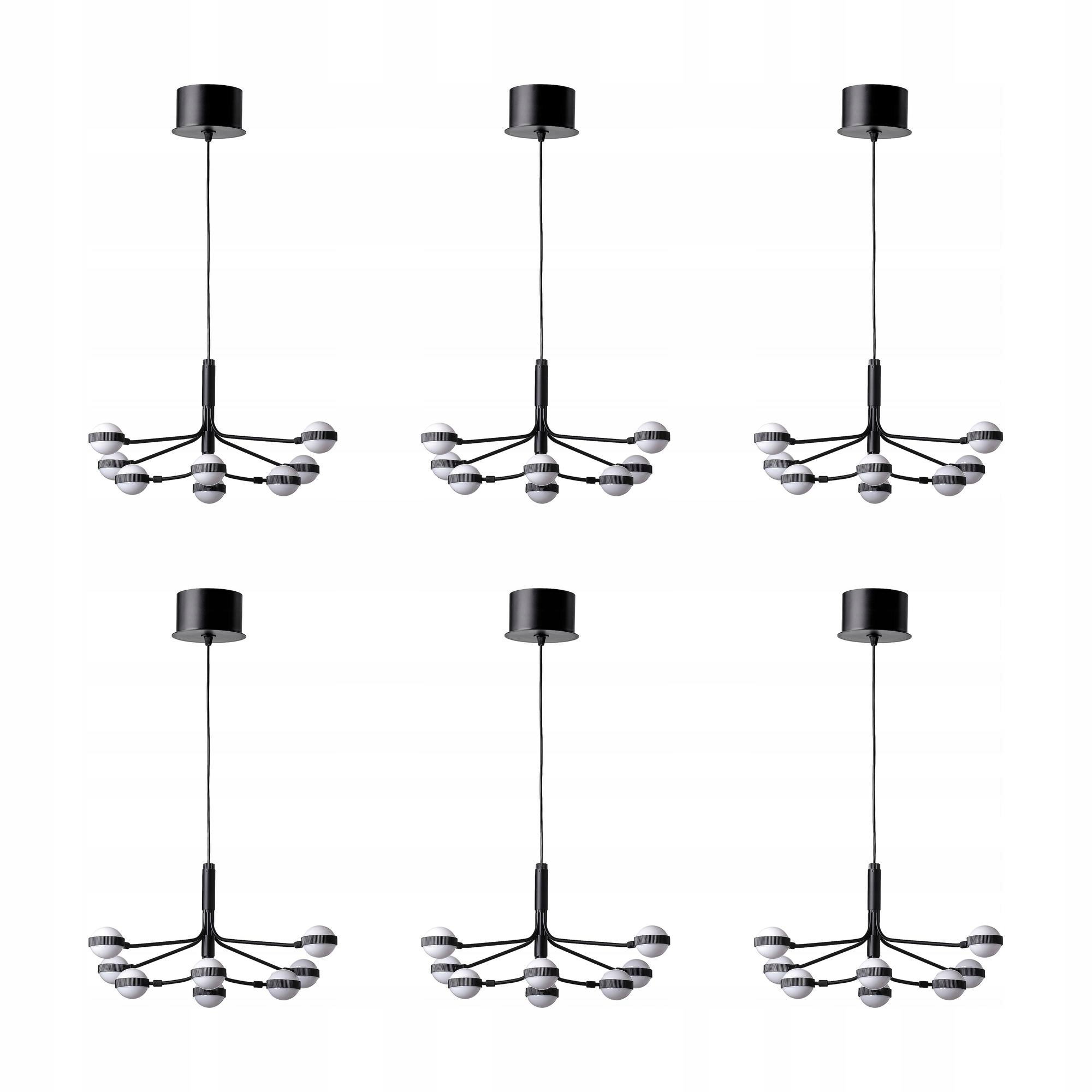 6 szt. Storslinga Żyrandol Led, 8-ramienny czarny/biały 70 cm