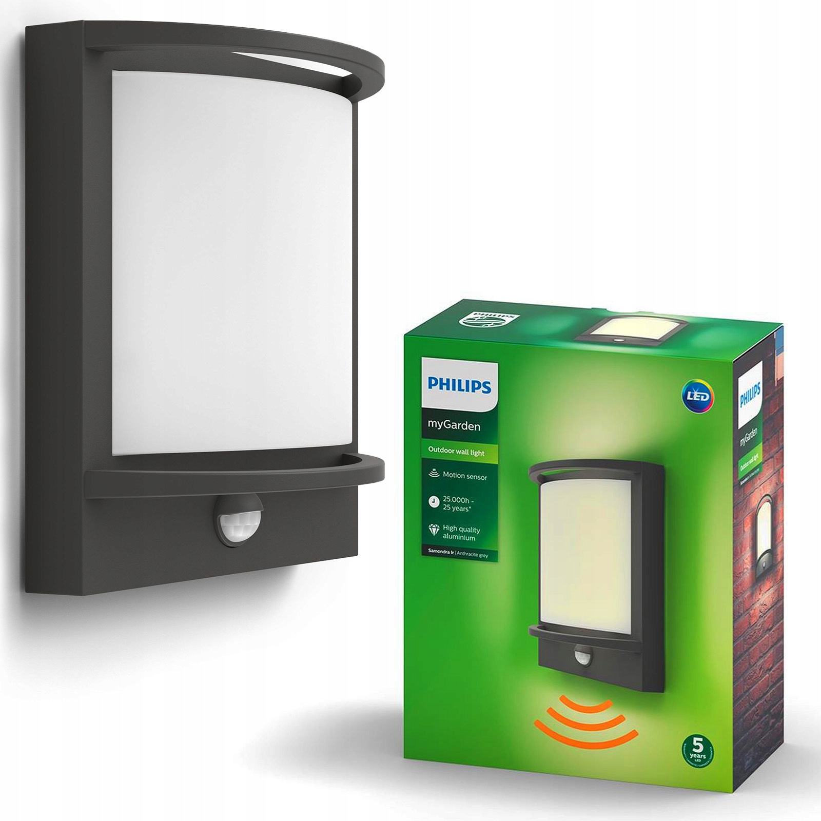 Záhradné nástenné svietidlo Led fasádna lampa 12W Snímač pohybu súmraku Philips
