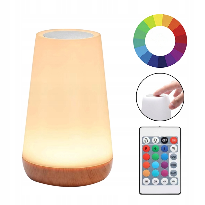 Lampka Nocna Led Wielokolorowa Usb Sterowana Pilotem Ładowana Dotykowo