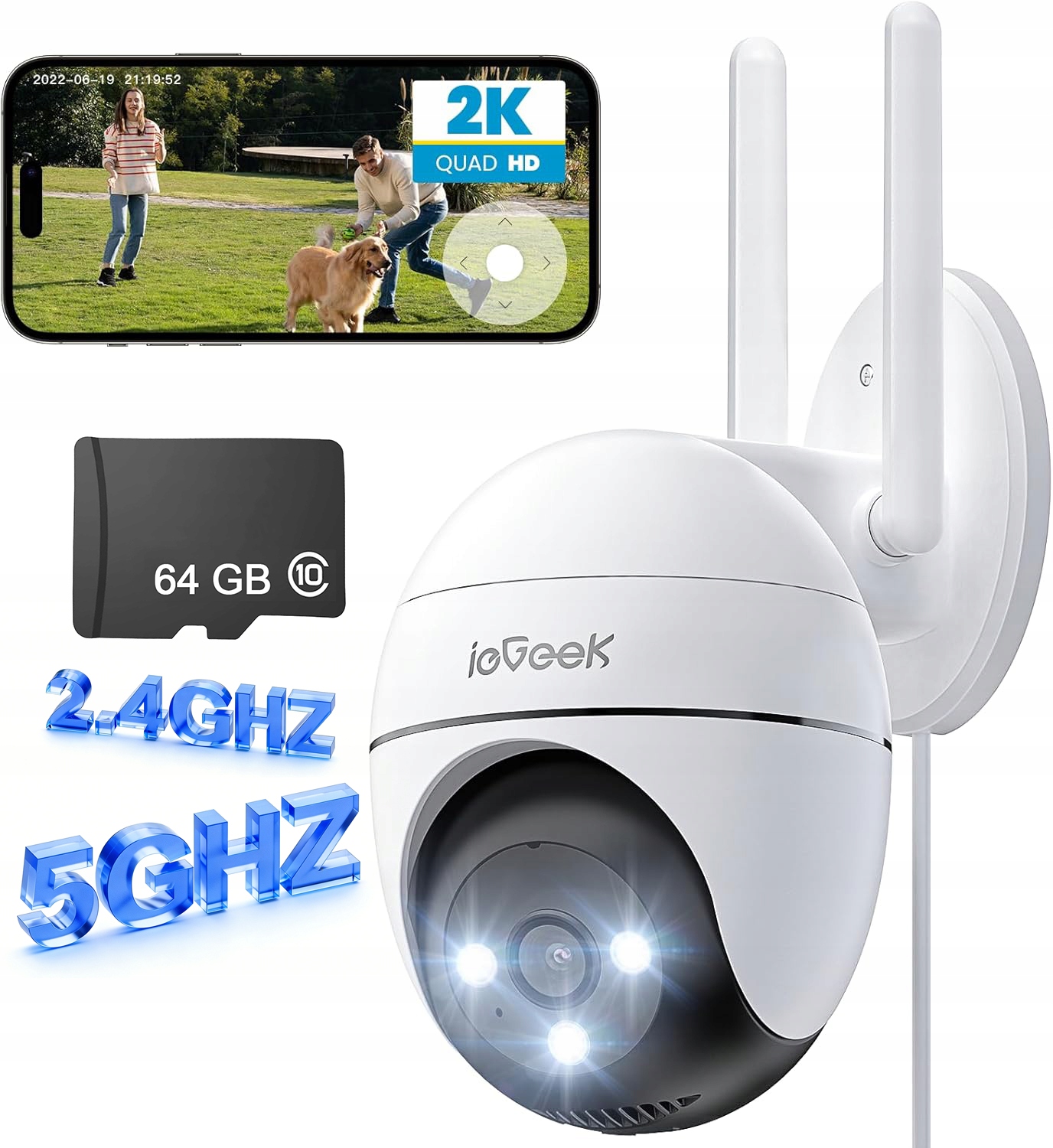 Venkovní otočná kamera 5G WiFi Ip 3MPx 2K Audio, Detekce Postav, 64G