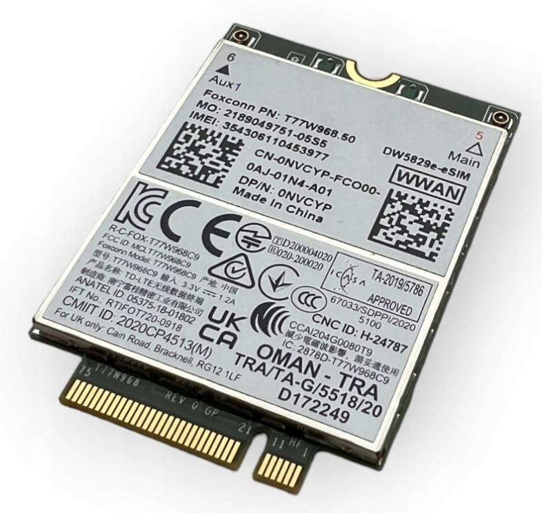 Moduł WWAN 4G LTE M.2 Foxconn T77W968 DW5829e-eSIM dla Dell