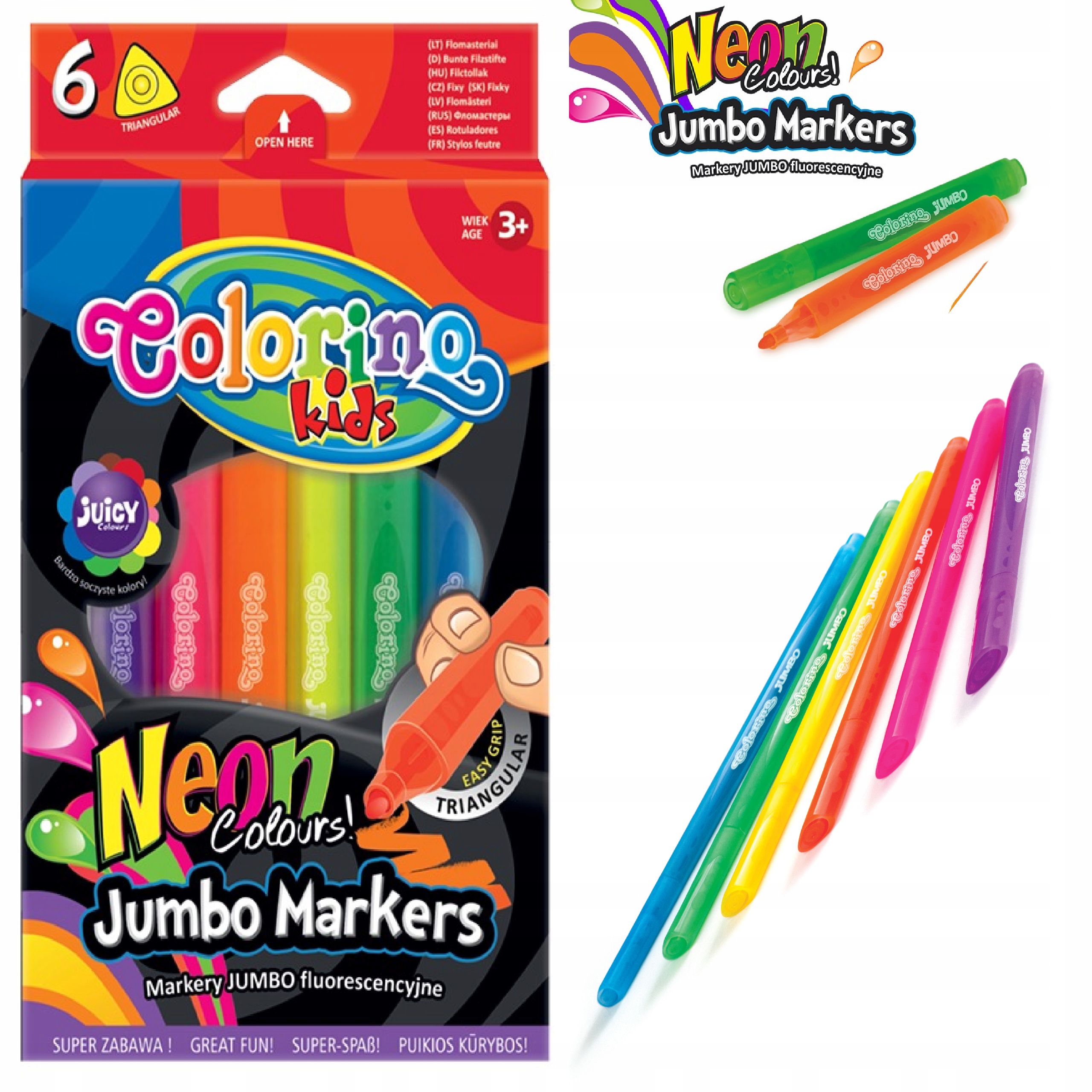 FLAMASTRY NEONOWE FLUO JUMBO 6 KOLORÓW COLORINO