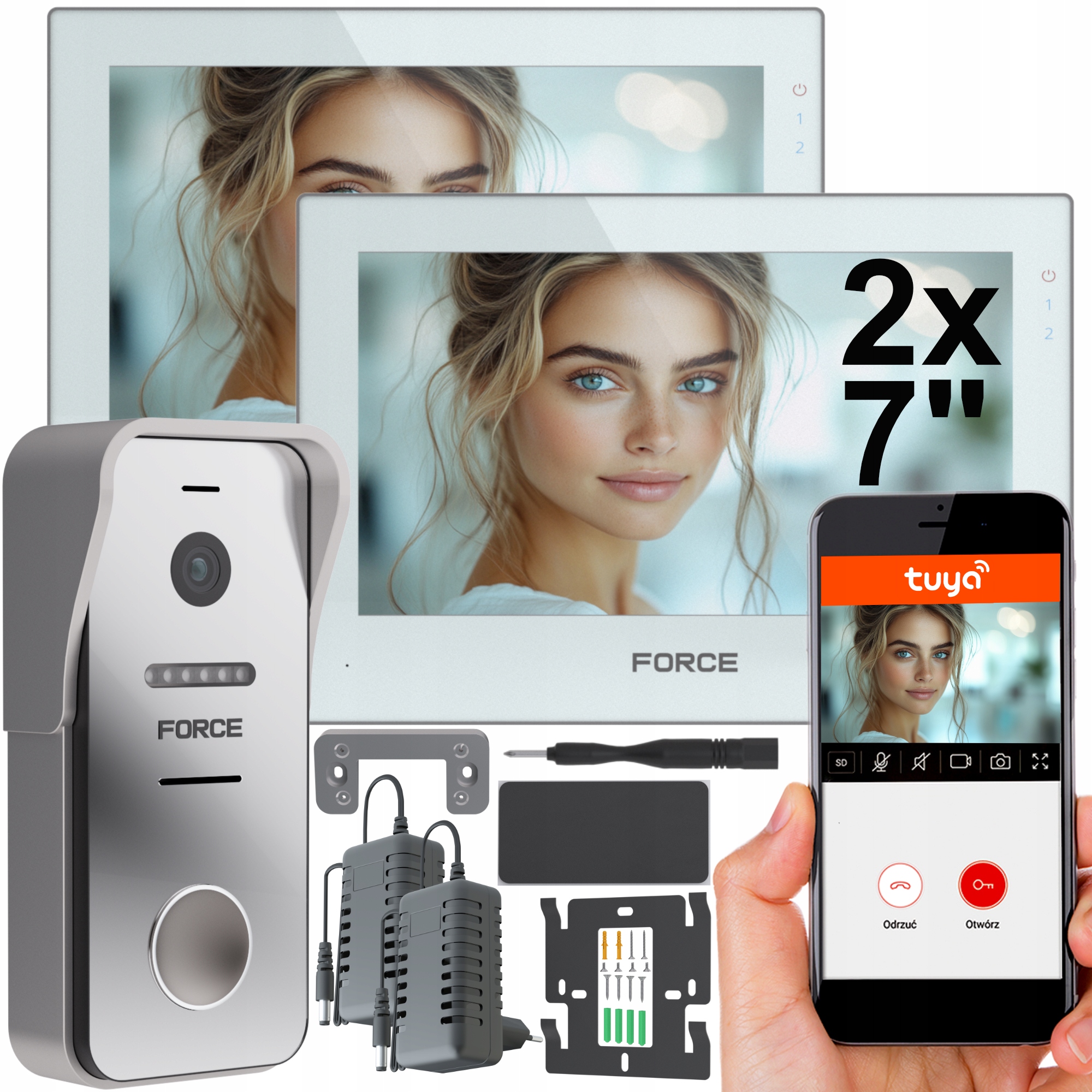 Videovrátnik Force Prima Gt Duo 2x Monitor 7" Biely Full Hd Brána WiFI Tuya
