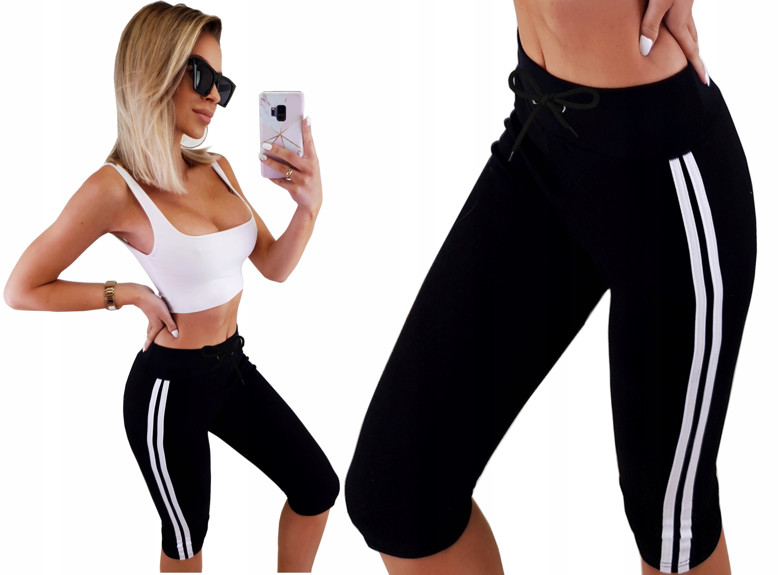 

Legginsy Bawełniane 3/4 Lampas Getry Siłownia Sml