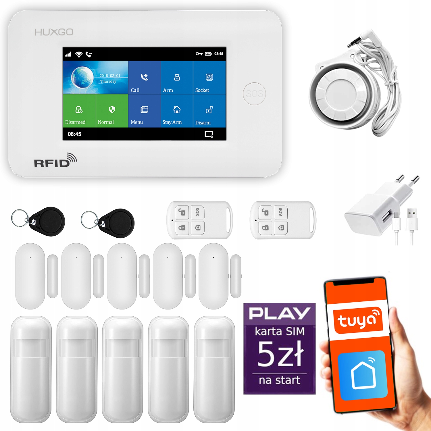 Bezdrôtový alarm Gsm WiFi, Sms, Tuya, alarmová sada Huxgo HXA006