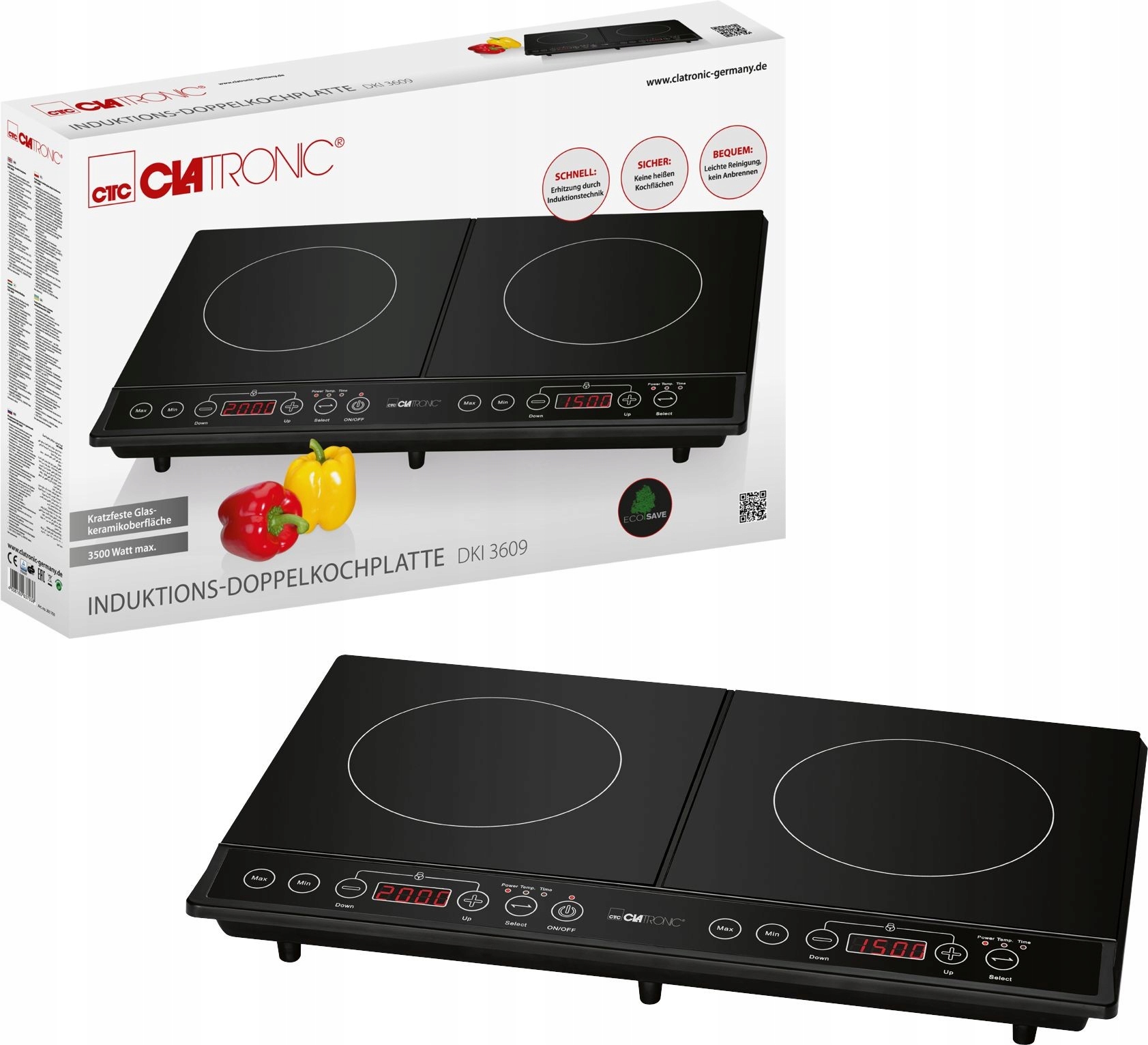 Podwójna indukcyjna płyta kuchenna Clatronic Dki