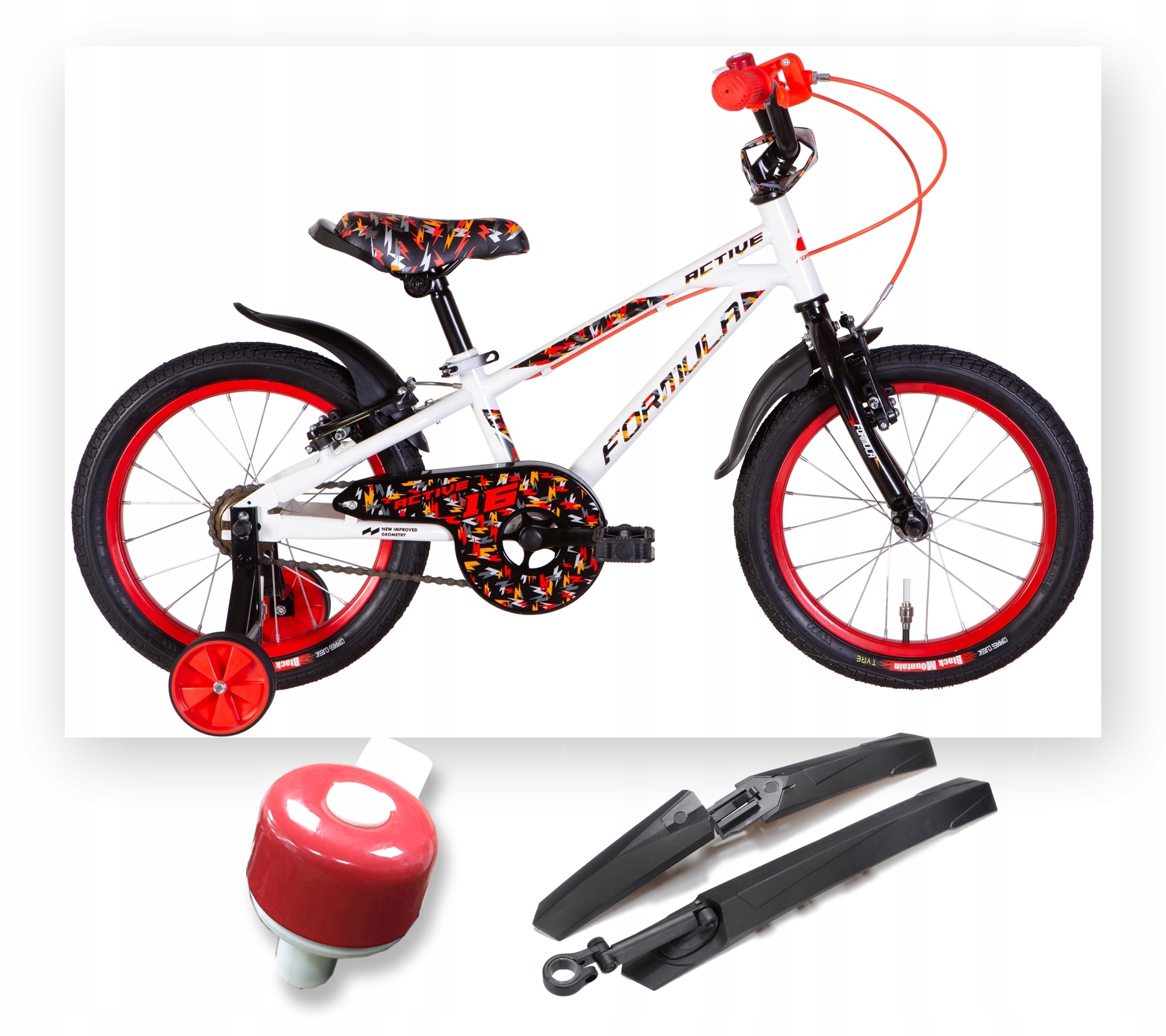 Rower dziecięcy 16" 3 lata+| Boczne Kółka, Błotniki, Dzwonek, Osłona