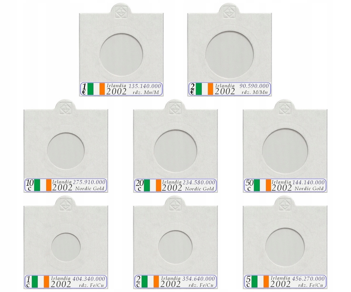 Sada 136 držáků na euromince Irsko popisky