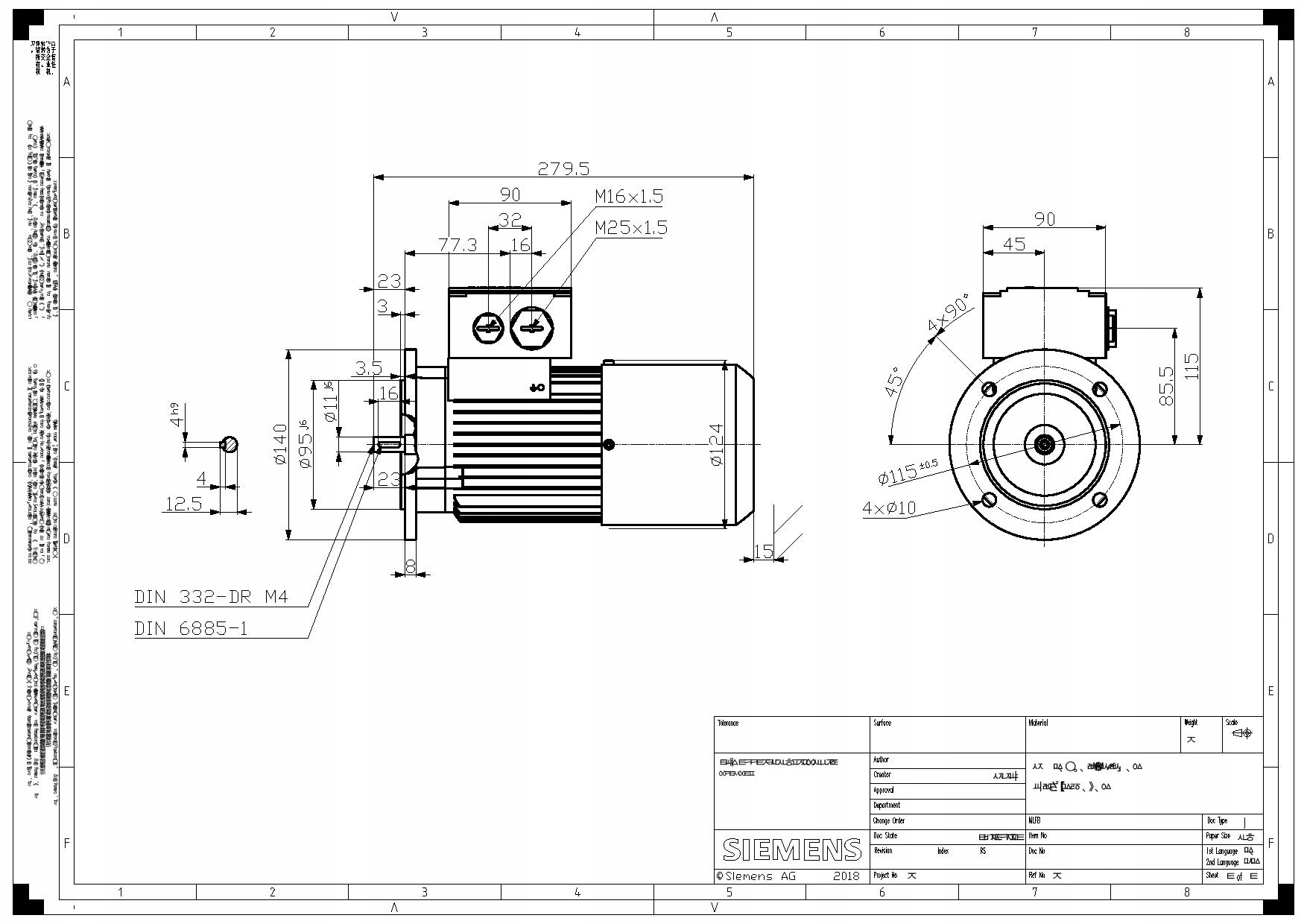 Silnik SIEMENS 0,25kW 3000obr/min z hamulcem Model 1LE1001-0BA32-2FA4-Z F01+F12
