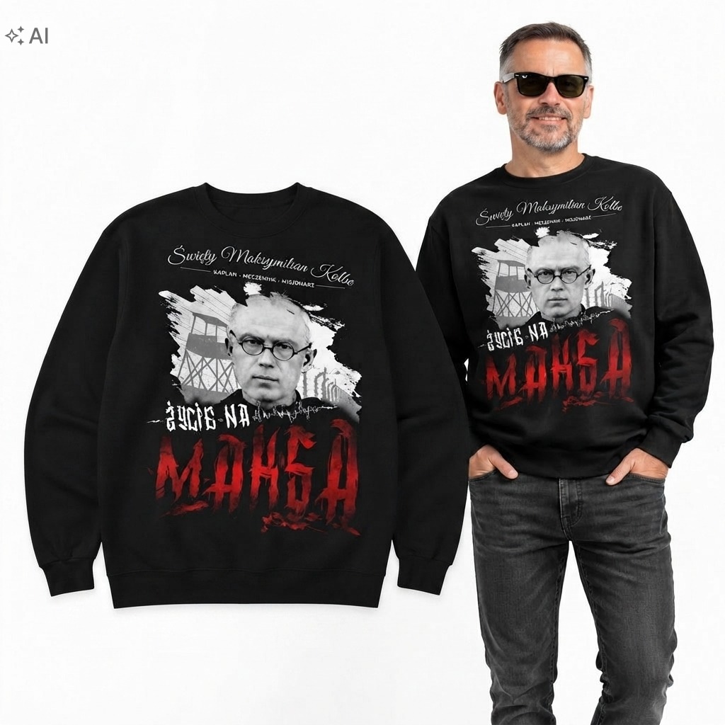 Pánská mikina patriotická mikina Maxmilián Kolbe Černá vel. XXXL