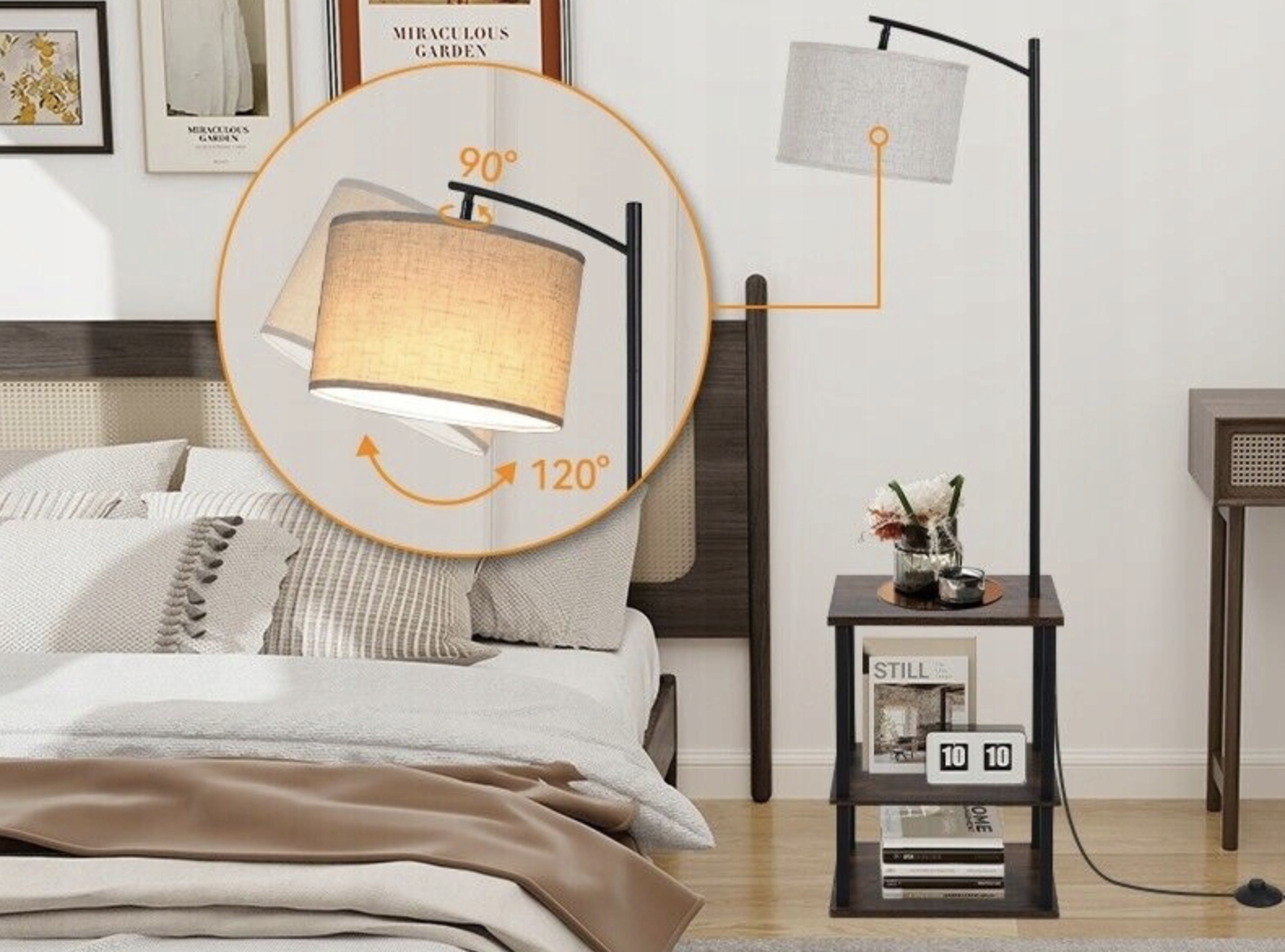 LAMPA PODŁOGOWA STOJĄCA ZE STOLIKIEM IKAWOWYM PÓŁKAMI NOWOCZESNA 2W1 Zasilanie sieciowe