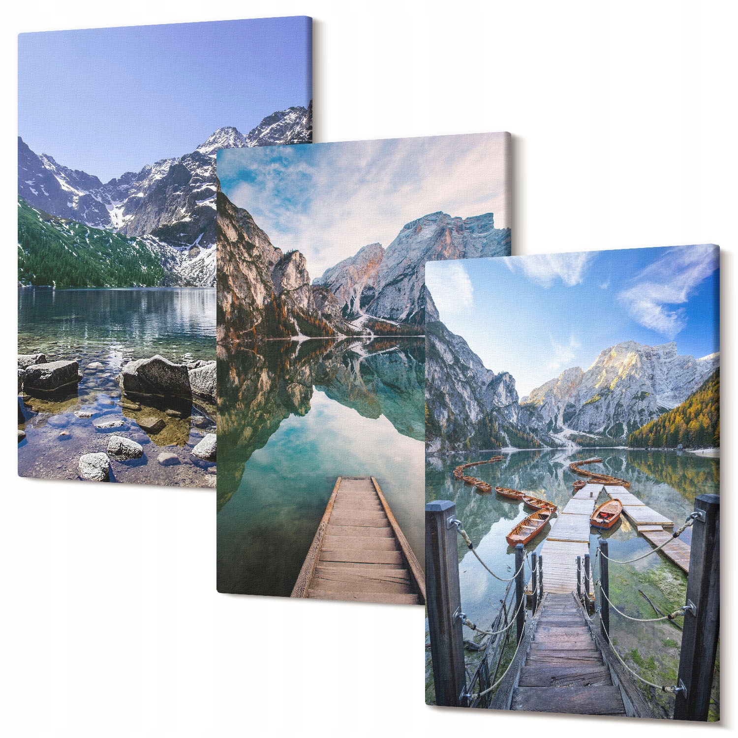Triptych na plátně do předsíně Hory jezera dřevěné mola 60x40 cm