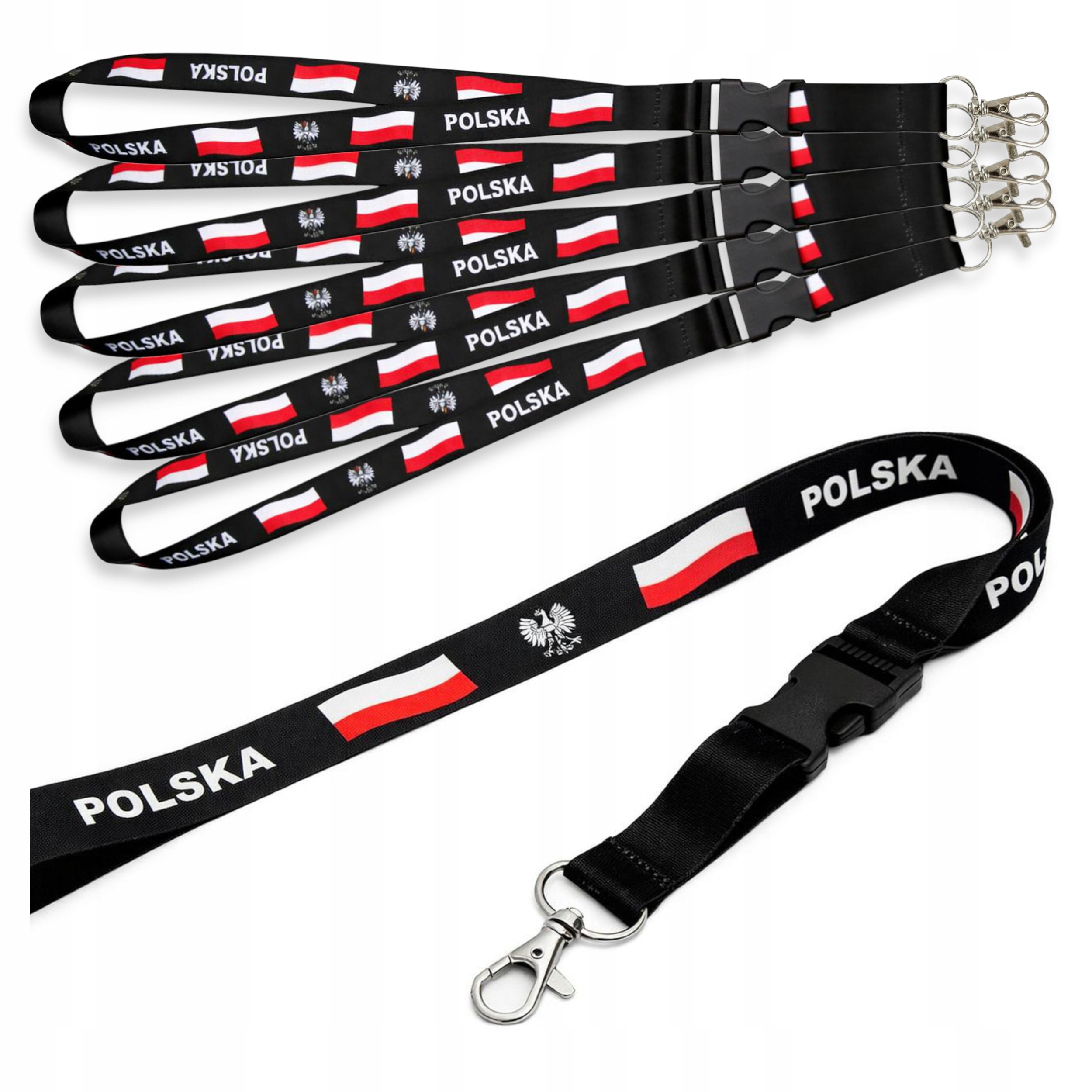 5x Smycz na Szyję 52cm Nadruk Polska do Telefonu Kluczy Smyczka Zestaw 5szt