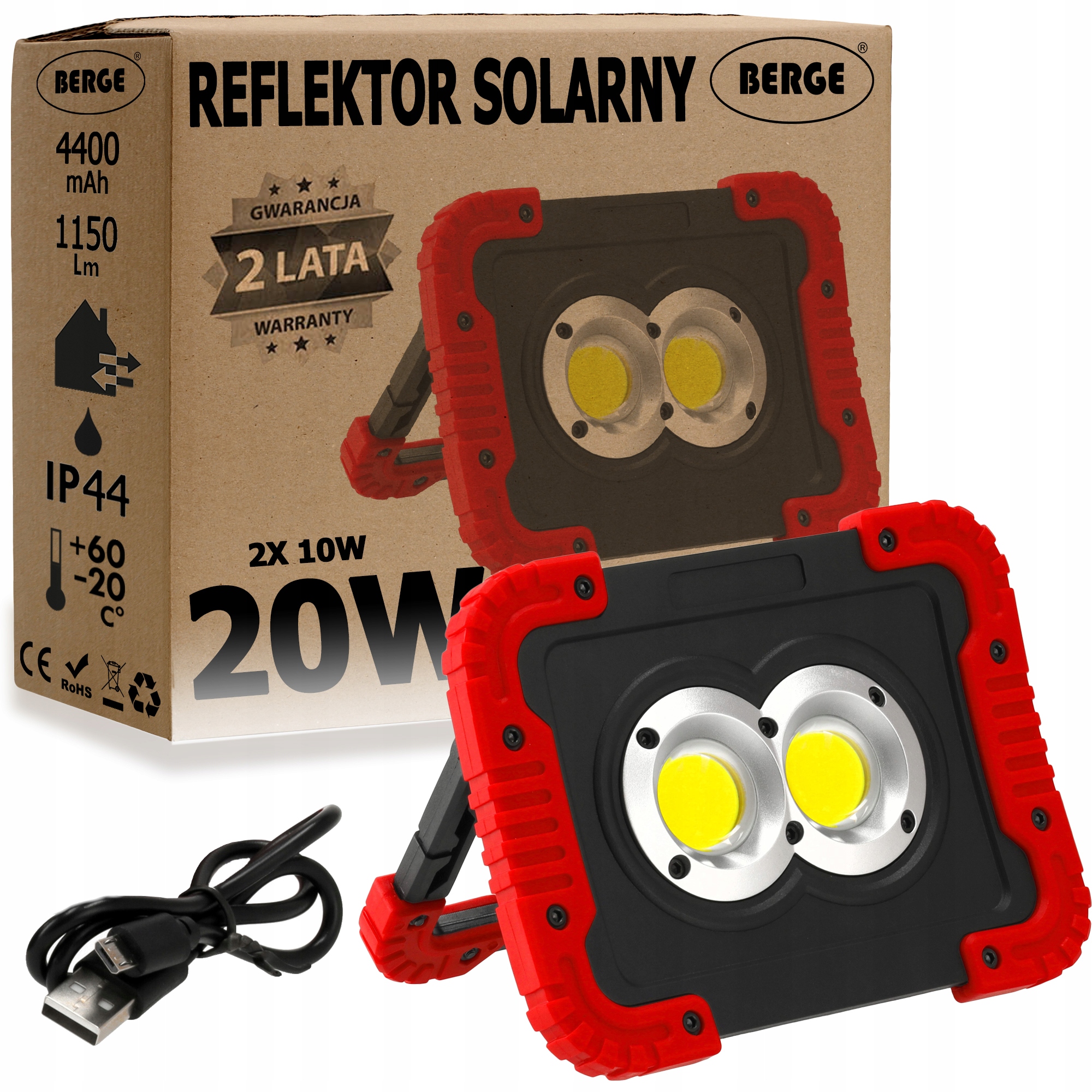 

Halogen Naświetlacz Led Akumulatorowy 20W 1150lm