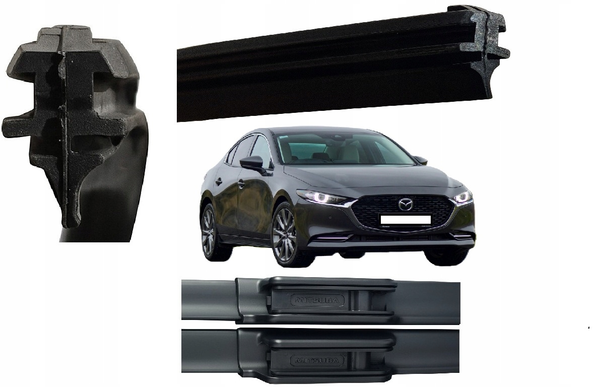 2x Gumy Wymienne Do Oryginalnych Płaskich Wycieraczek Mitsuba Mazda 3
