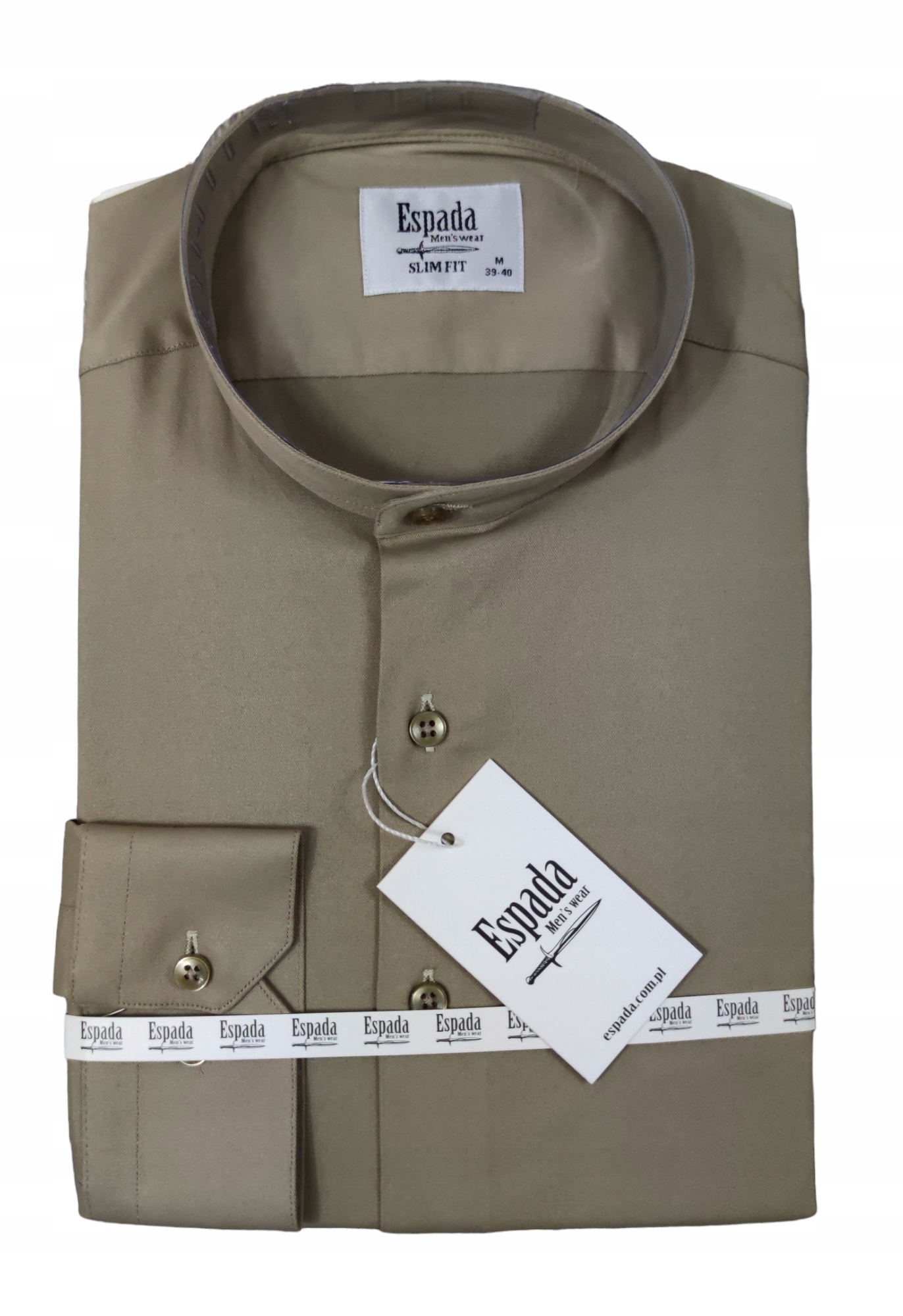 Košile elegantní se stojáčkem slim fit béžová ESP013 XL