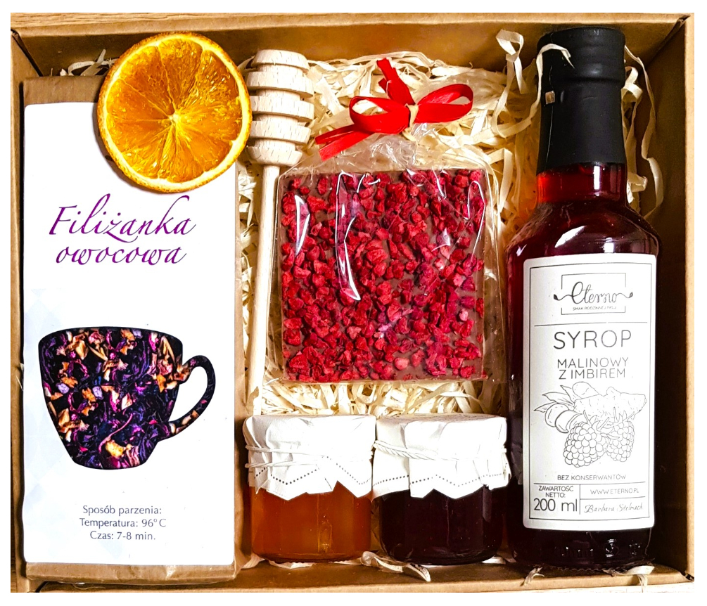 KOSZ PREZENTOWY PREZENT UPOMINEK MIÓD DLA NAUCZYCIELA NA ZAKOŃCZENIE ROKU