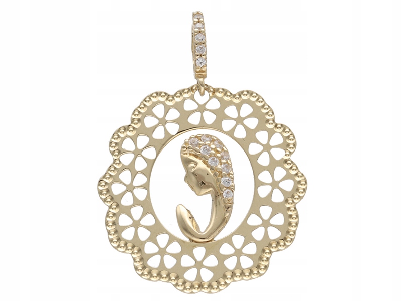 Zlatý medailonek 585 elegantní křest Marie na přijímání 14. přívěsek unisex