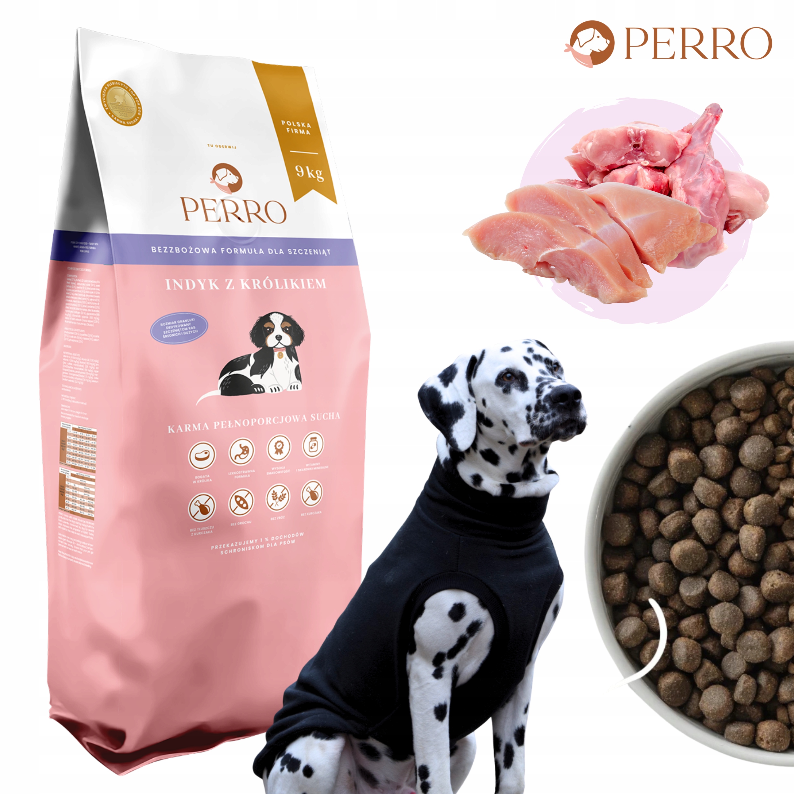 Levně Perro Krmivo krmivo pro štěně krůta s králíkem 9 kg Junior