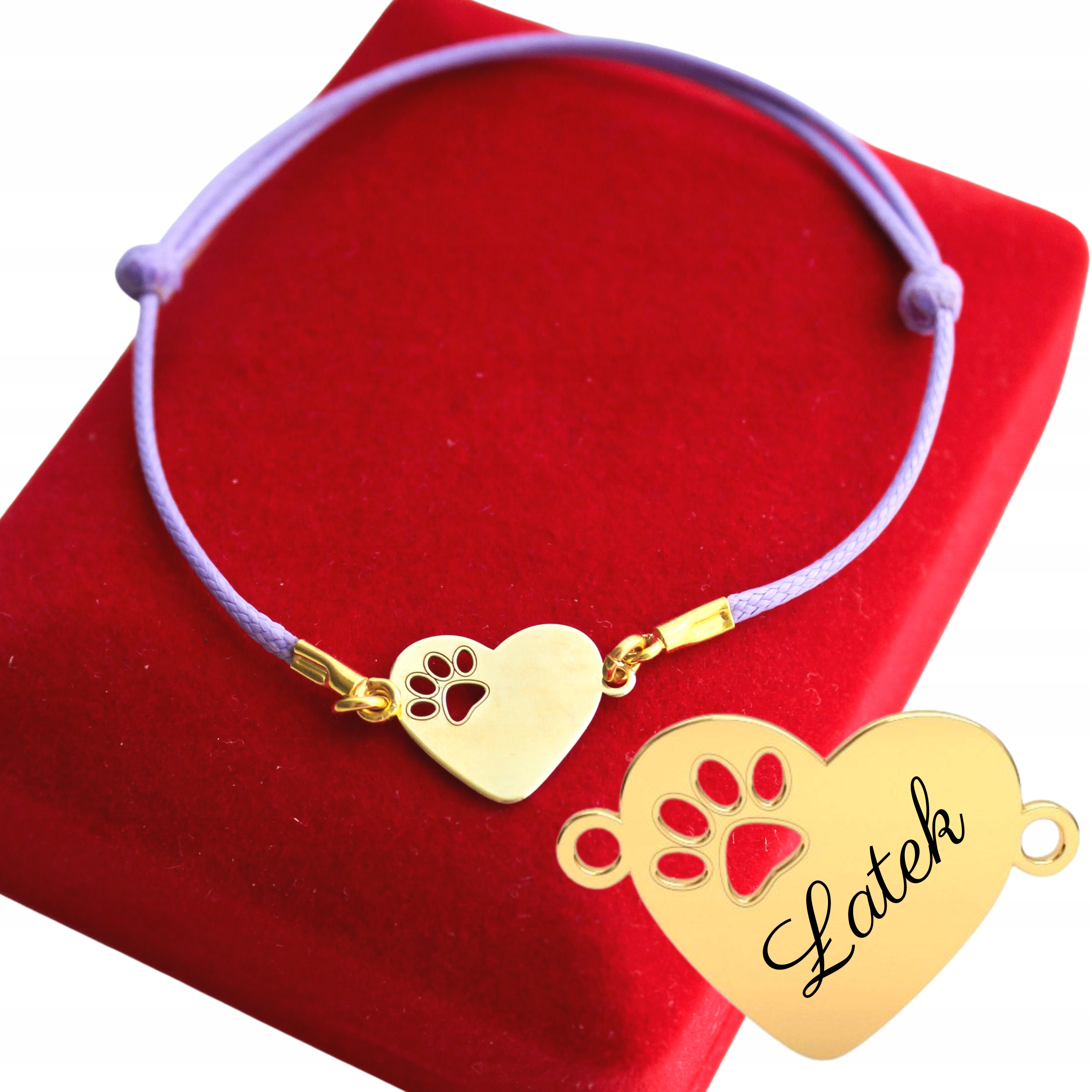 

Złota Bransoletka 925 Łapka Grawer Imię Psa Kota