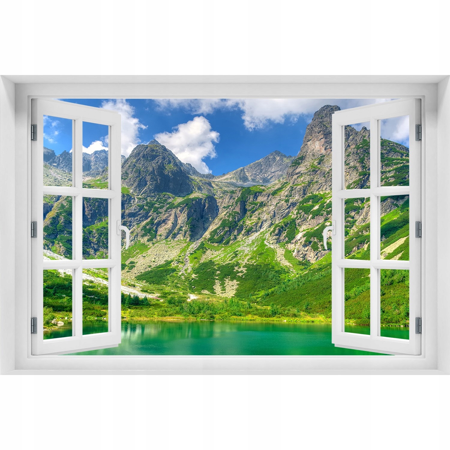 

Naklejka Fototapeta 3D Okno widok Jezioro w górach